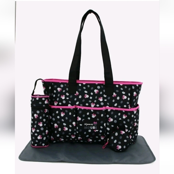 Disney Baby Minnie Mouse 8 Pockets Diaper Bag 4 Piece Accessory Set - Picture 2 of 9